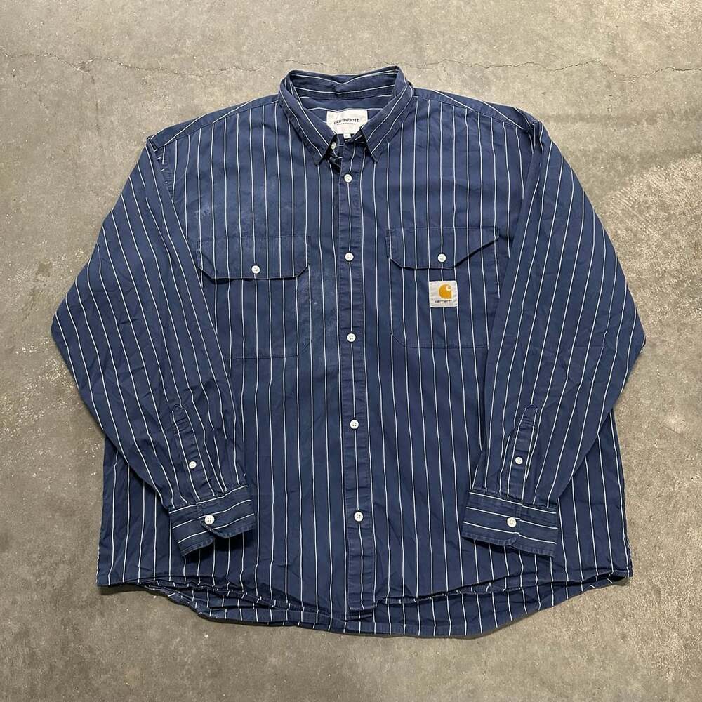 Carhartt WIP Striped Button Up Work Shirt XL Double Pocket Oversized